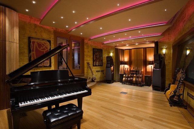 Music room with grand piano and guitars
